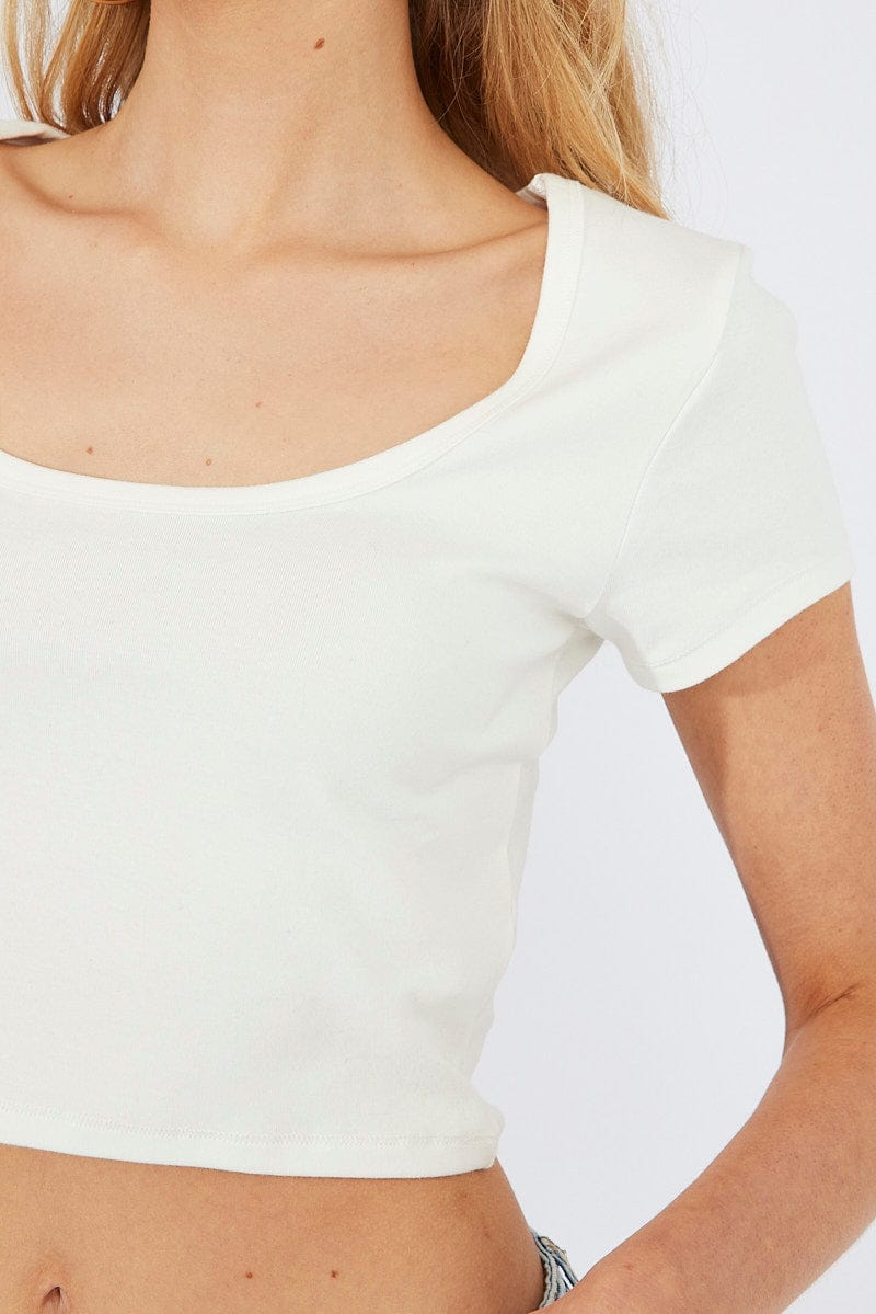 White T Shirt Short Sleeve Scoop Neck for Ally Fashion