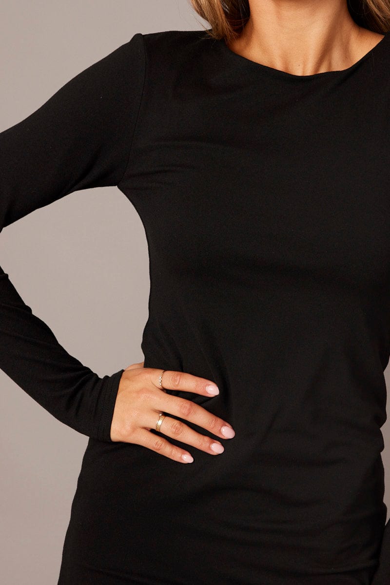 Black Dress Long Sleeve Crew Neck Supersoft for Ally Fashion