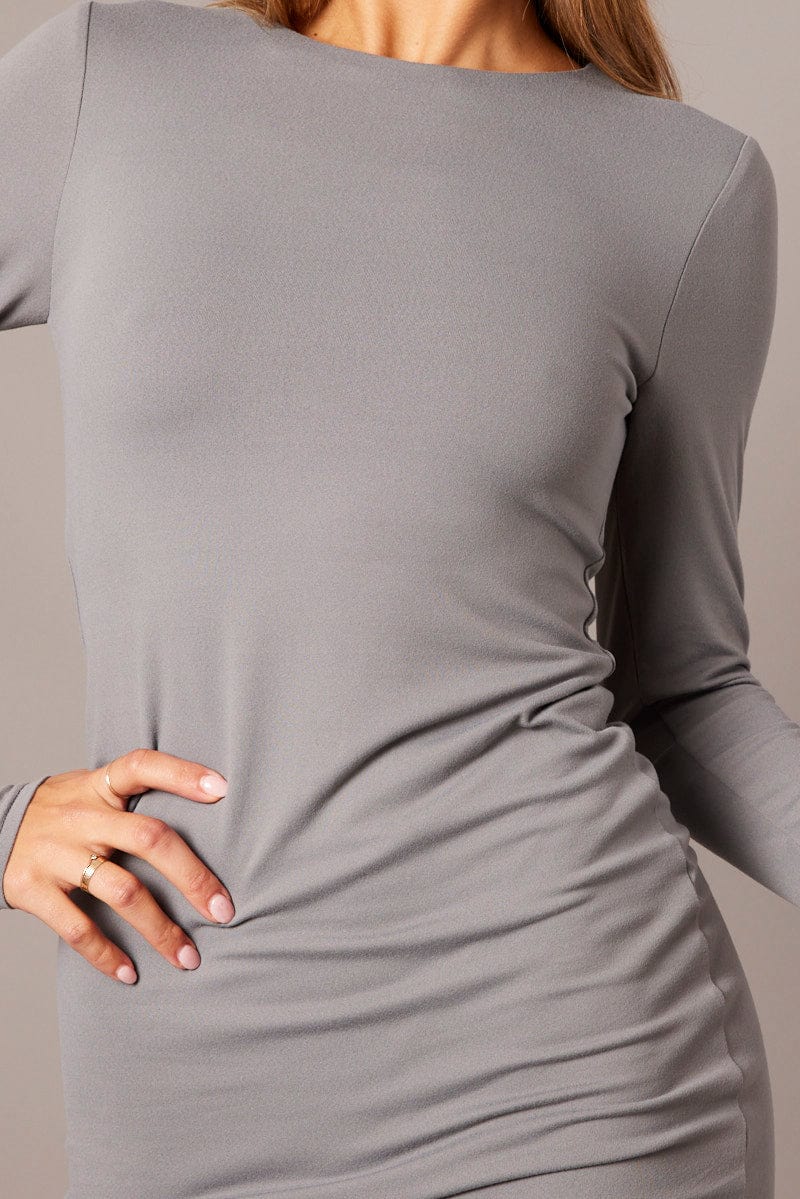 Grey Dress Long Sleeve Crew Neck Supersoft for Ally Fashion