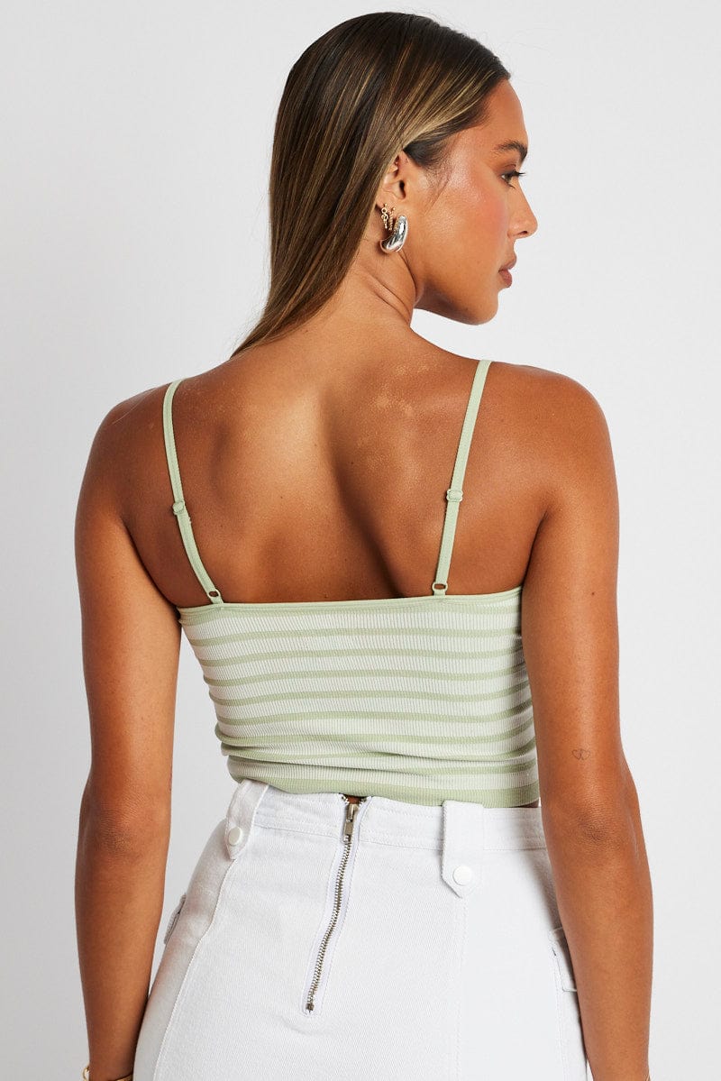 Green Stripe Singlet Sleeveless Scoop Neck Seamless for Ally Fashion