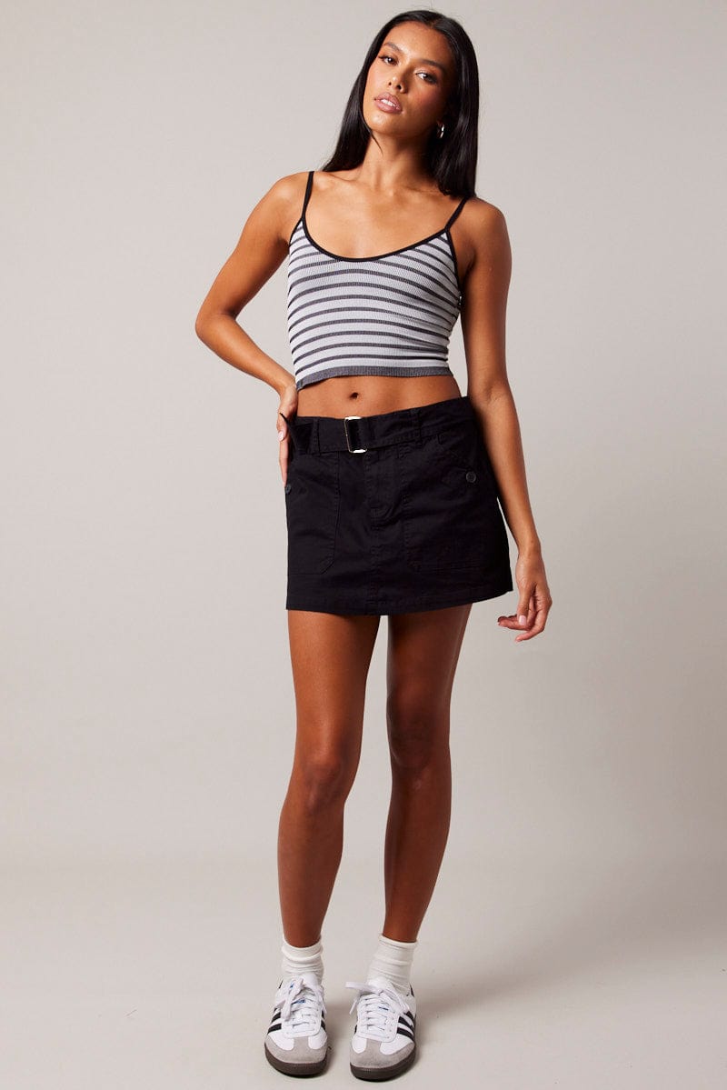 Black Stripe Singlet Sleeveless Scoop Neck Seamless for Ally Fashion