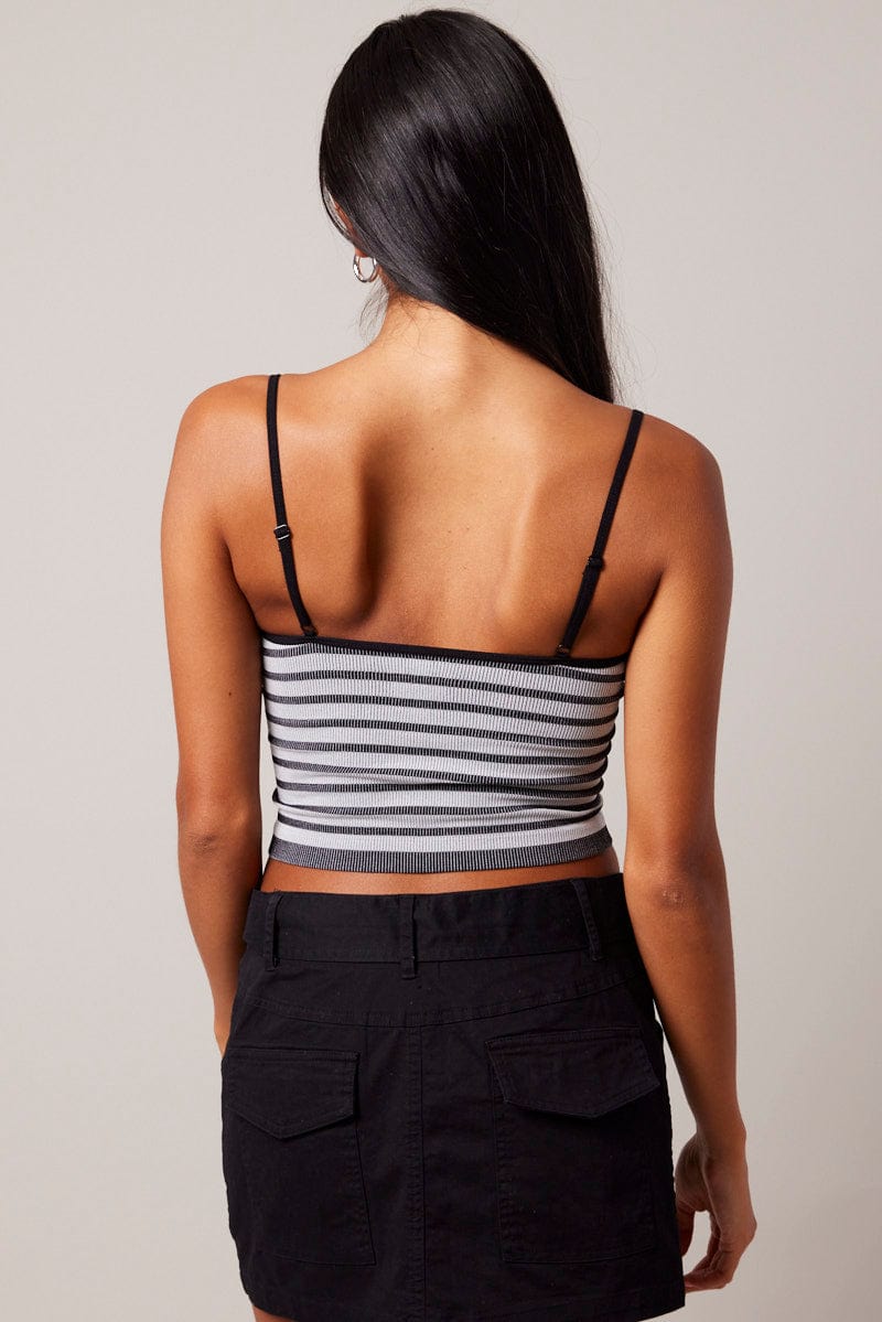 Black Stripe Singlet Sleeveless Scoop Neck Seamless for Ally Fashion