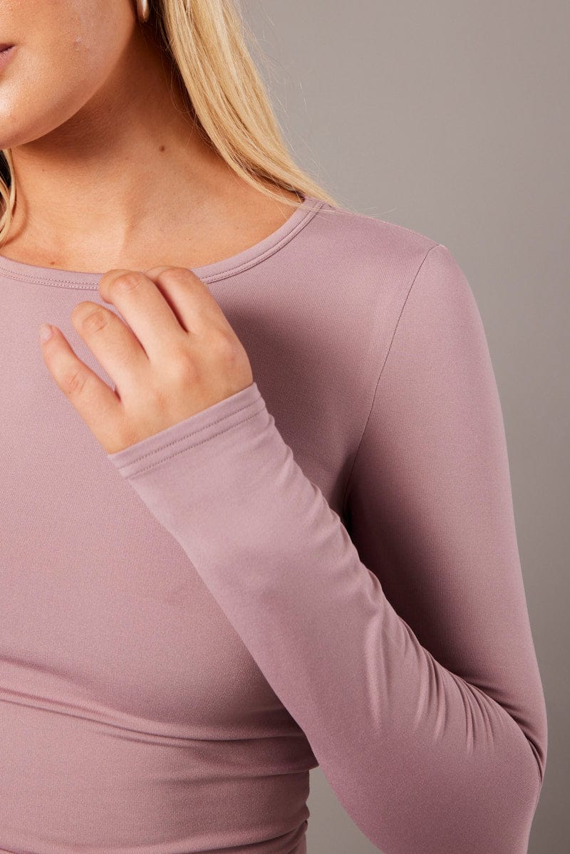 Purple Fleece Lined Top Long Sleeve Crew Neck for Ally Fashion