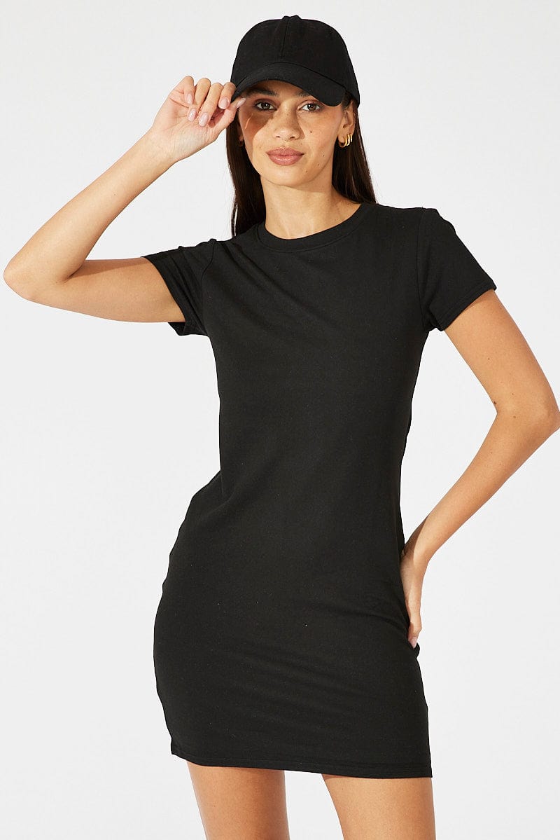 Black Supersoft Dress Short Sleeve Crew Neck for Ally Fashion