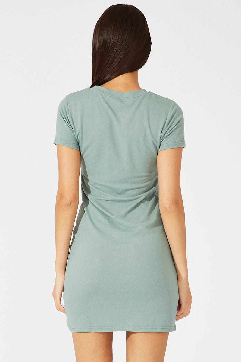 Green Supersoft Dress Short Sleeve Crew Neck for Ally Fashion