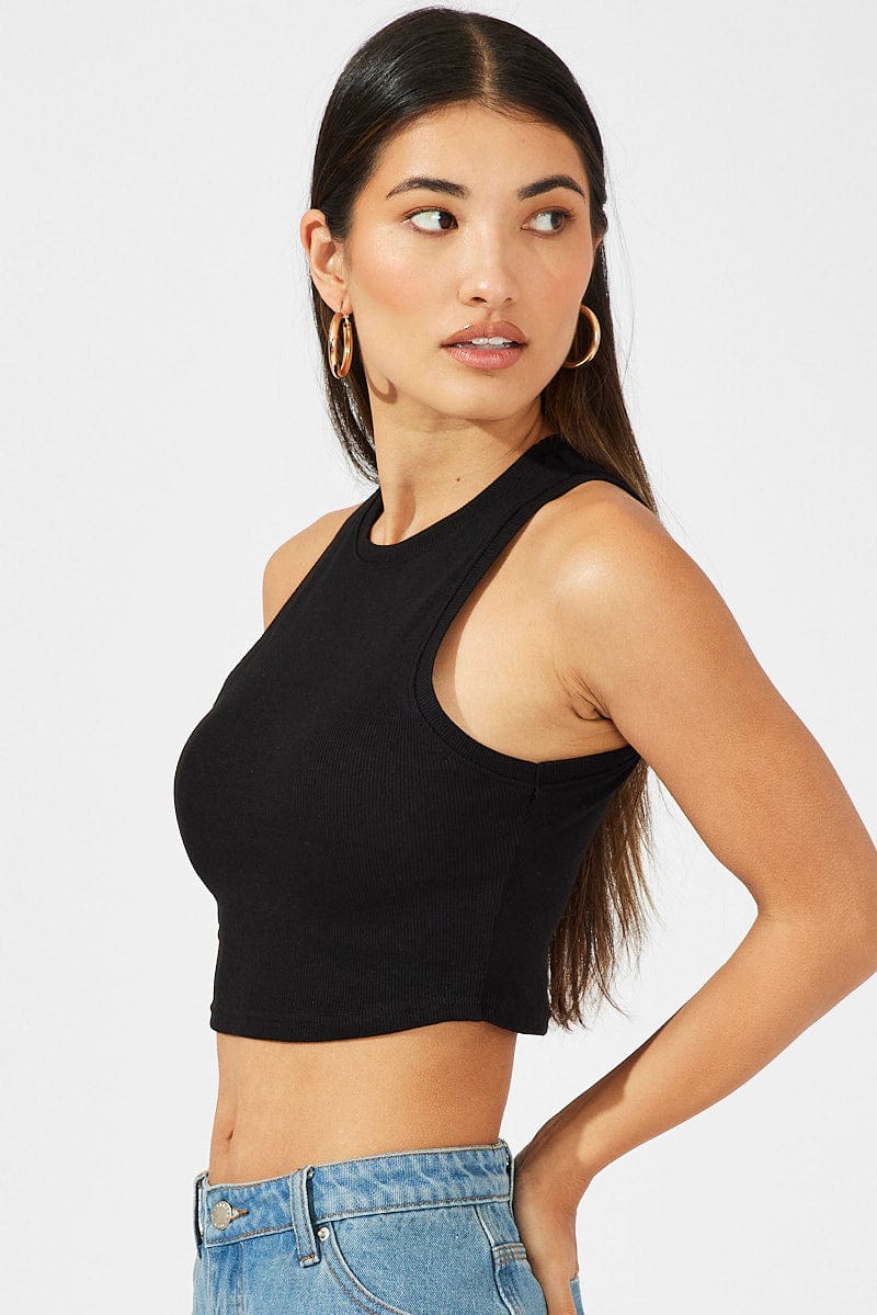 Black Crop Tank Top Crew neck for Ally Fashion
