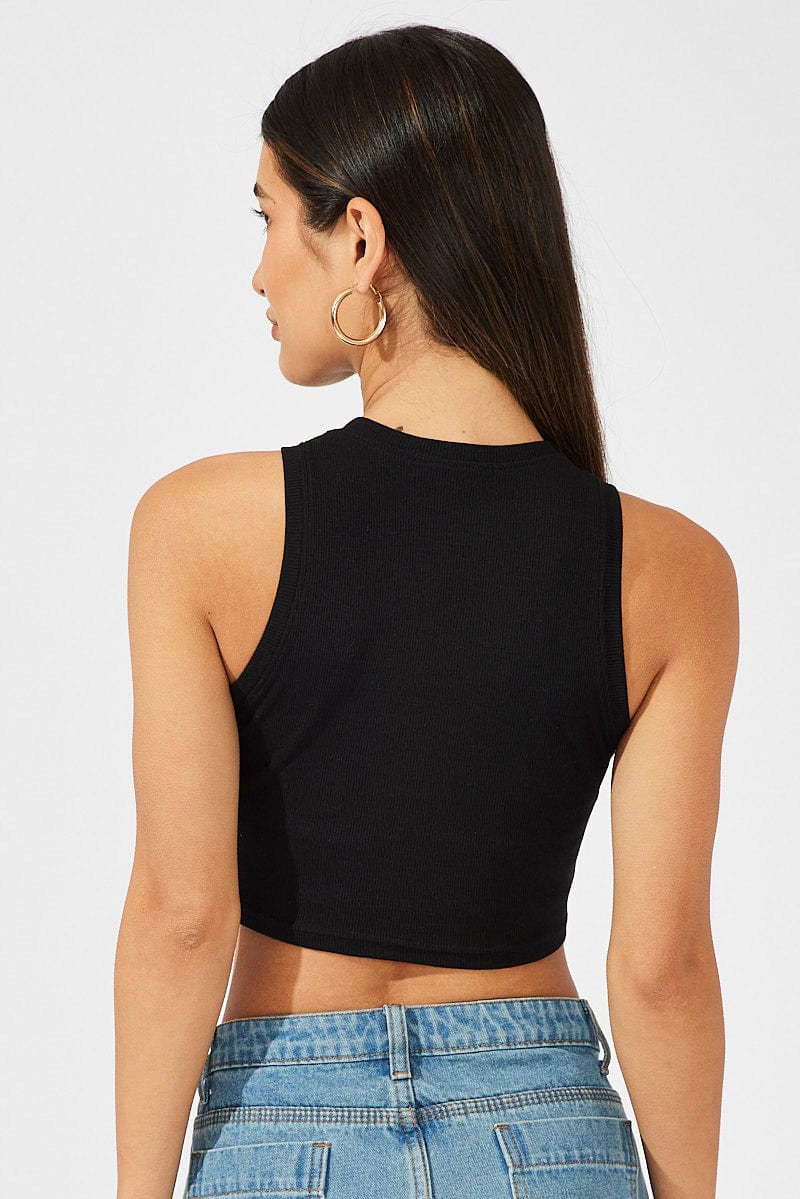 Black Crop Tank Top Crew neck for Ally Fashion