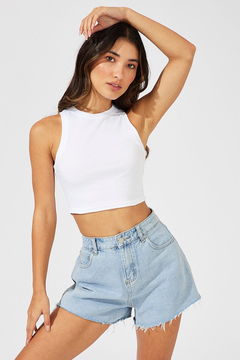 White Crop Tank Top Crew neck for Ally Fashion