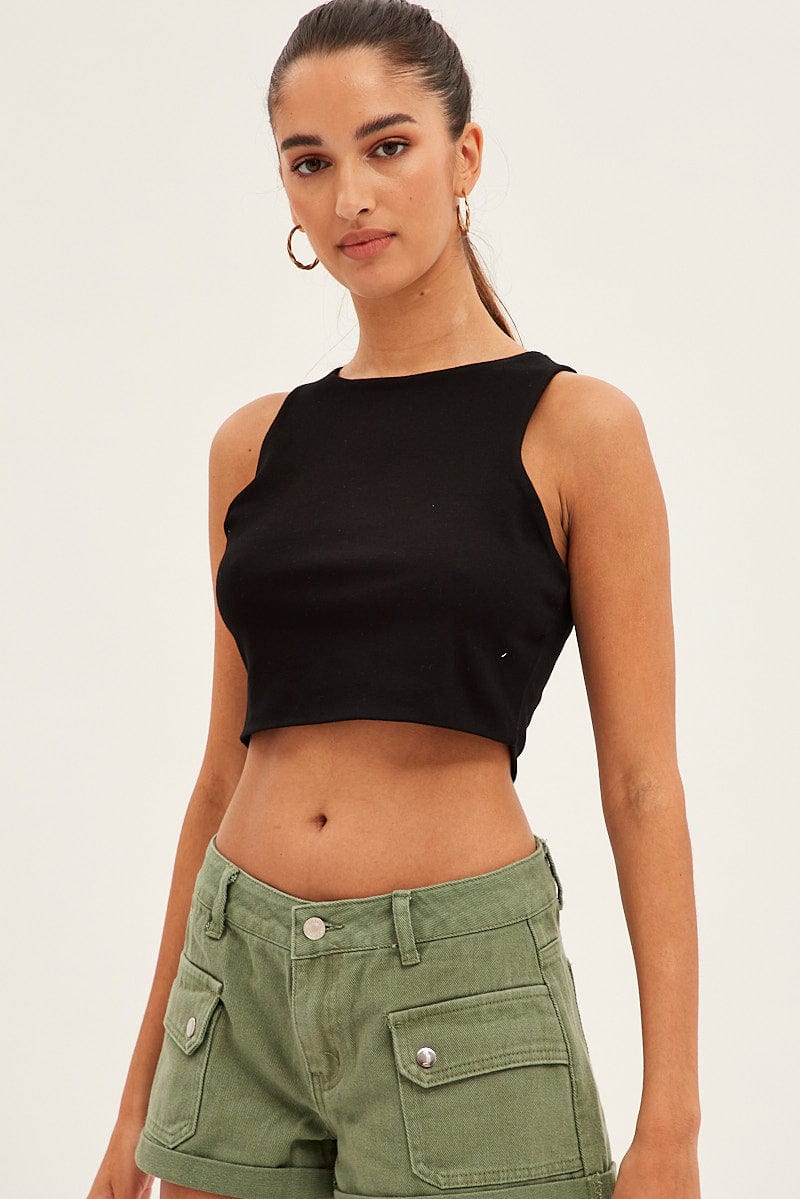 Black Crop Tank Top Cotton for Ally Fashion