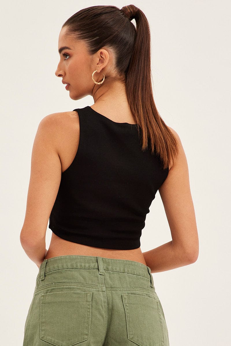 Black Crop Tank Top Cotton for Ally Fashion