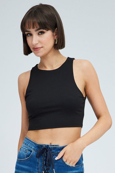 Black Tank Top Crew Neck Supersoft | Ally Fashion