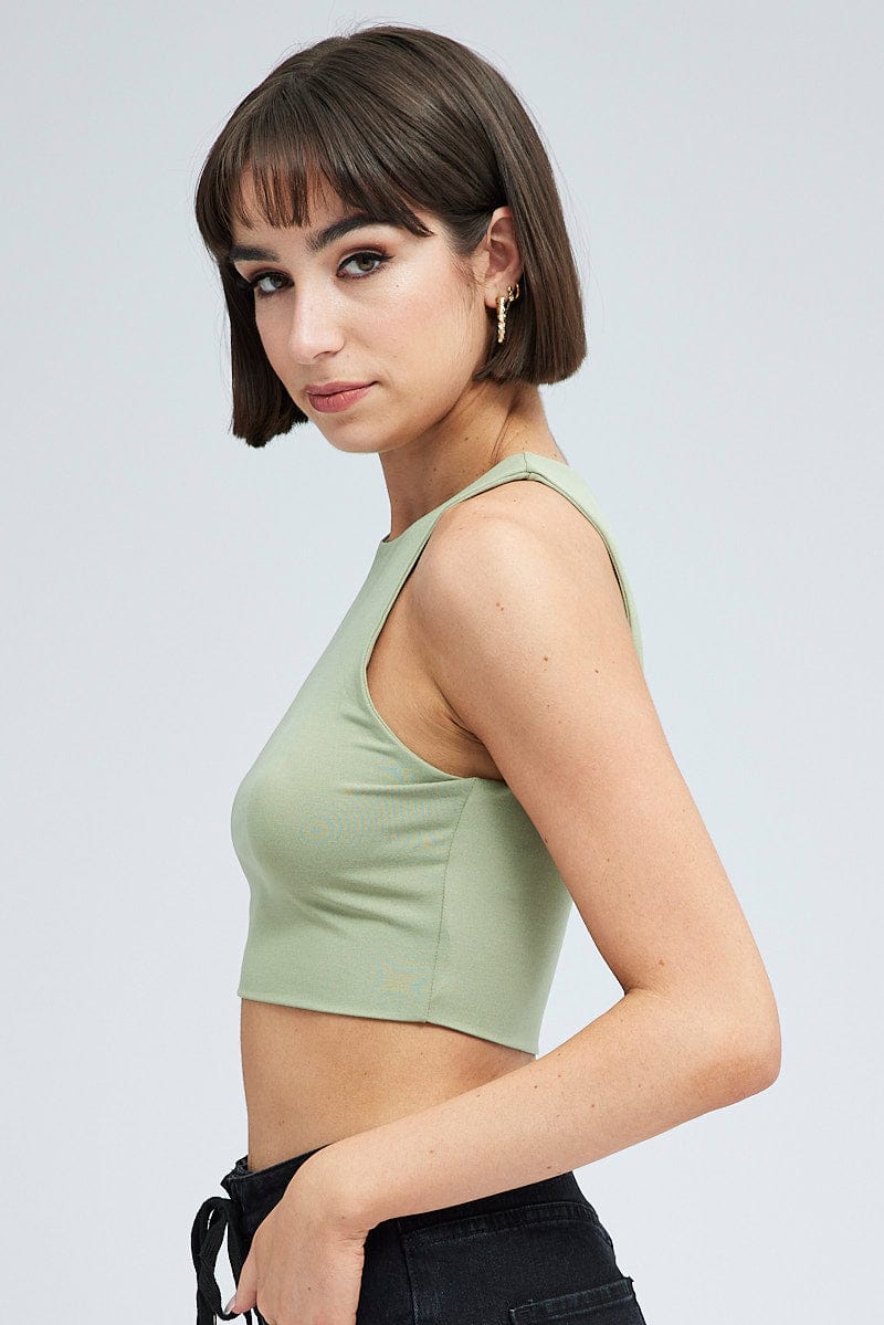 Green Tank Top Crew Neck Supersoft for Ally Fashion