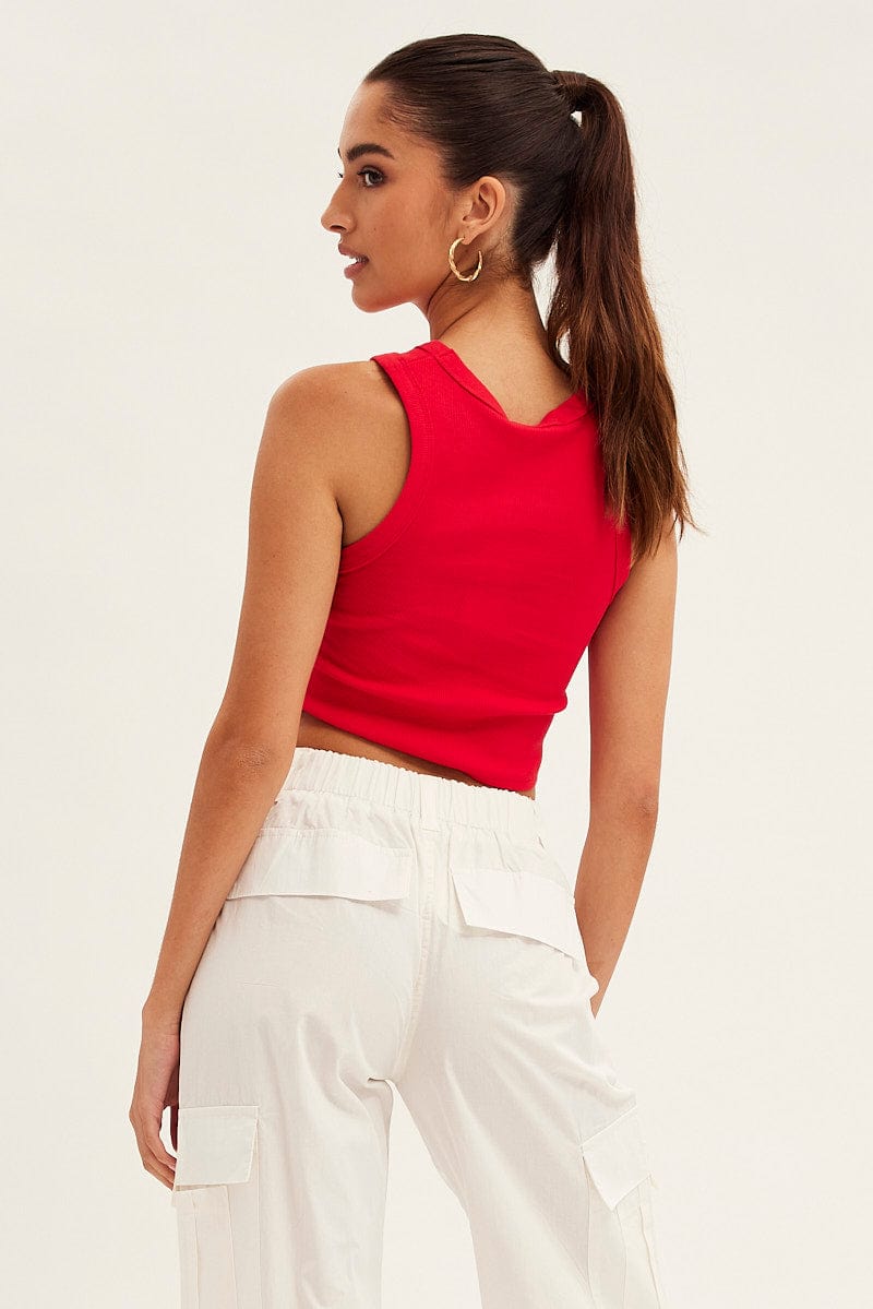 Red Tank Top Sleeveless Crew Neck for Ally Fashion