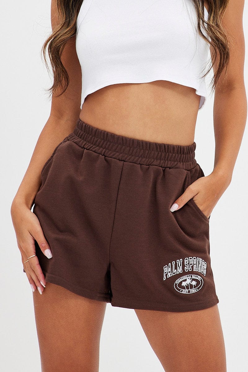 Brown Track Short Palm Springs Embroidery for Ally Fashion