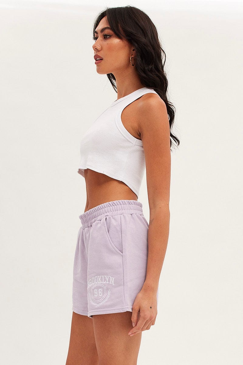 Purple Track Short Sweat Brooklyn Varsity Embroidery for Ally Fashion