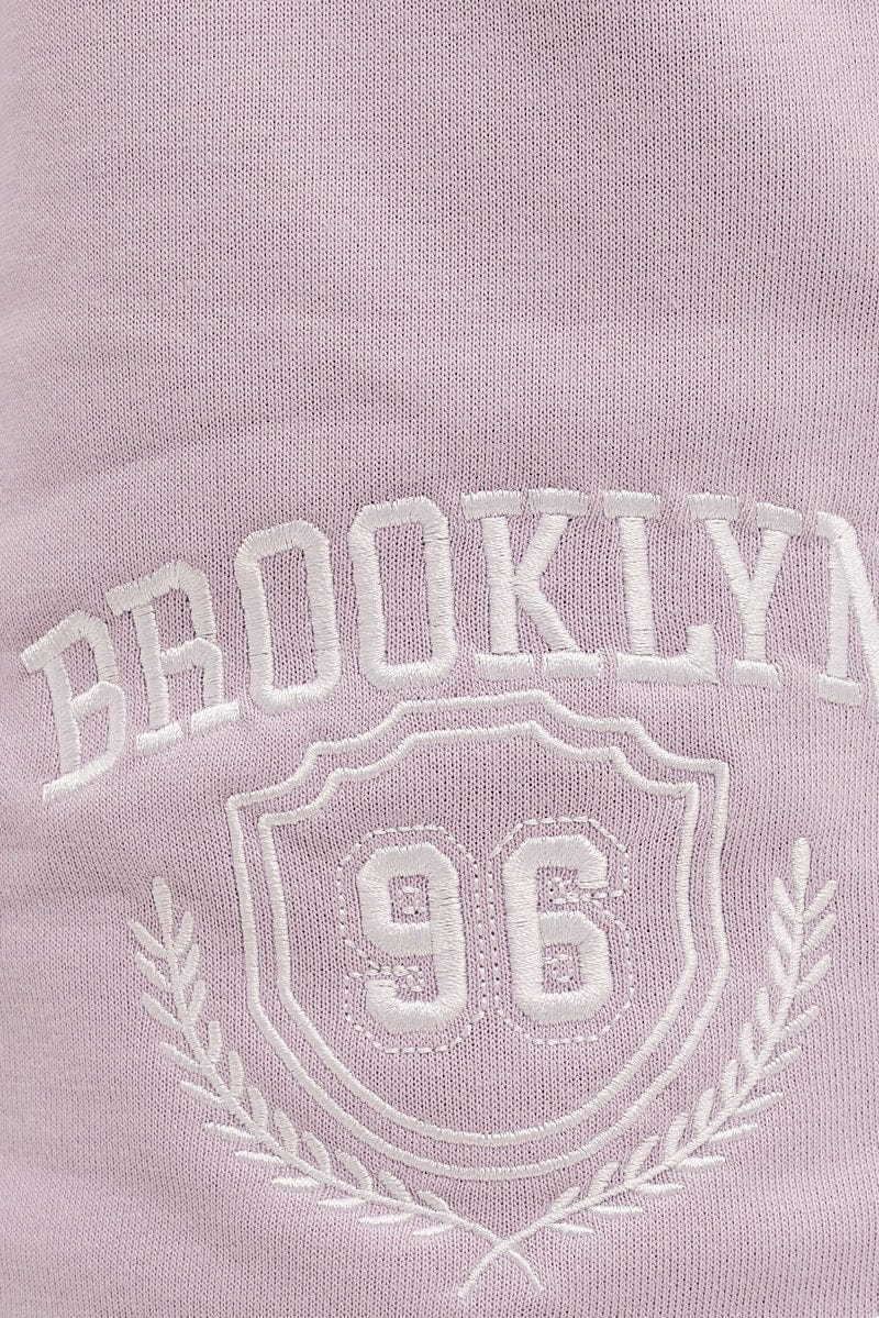 Purple Track Short Sweat Brooklyn Varsity Embroidery for Ally Fashion
