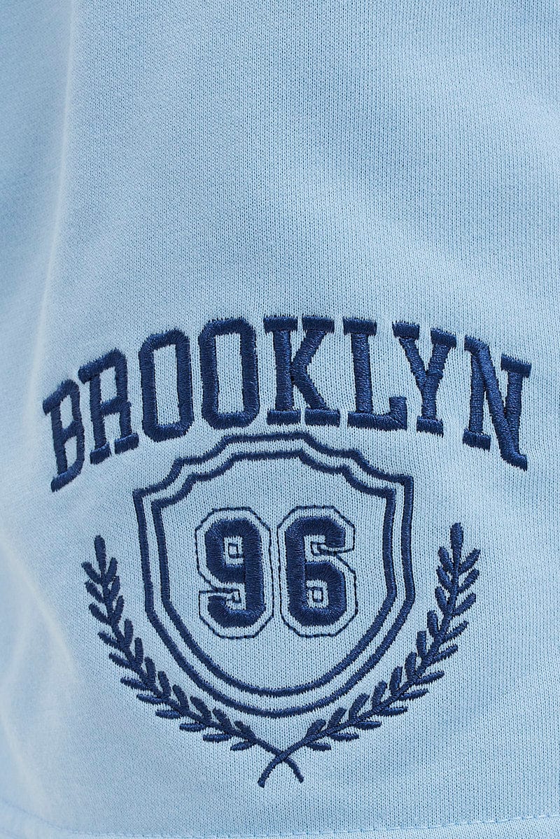 Blue Track Short Sweat Brooklyn Varsity Embroidery for Ally Fashion