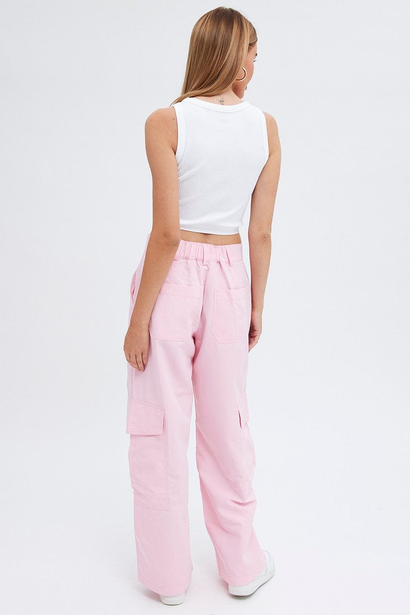 Pink Cargo Pants Mid-Rise Wide Leg Parachute for Ally Fashion