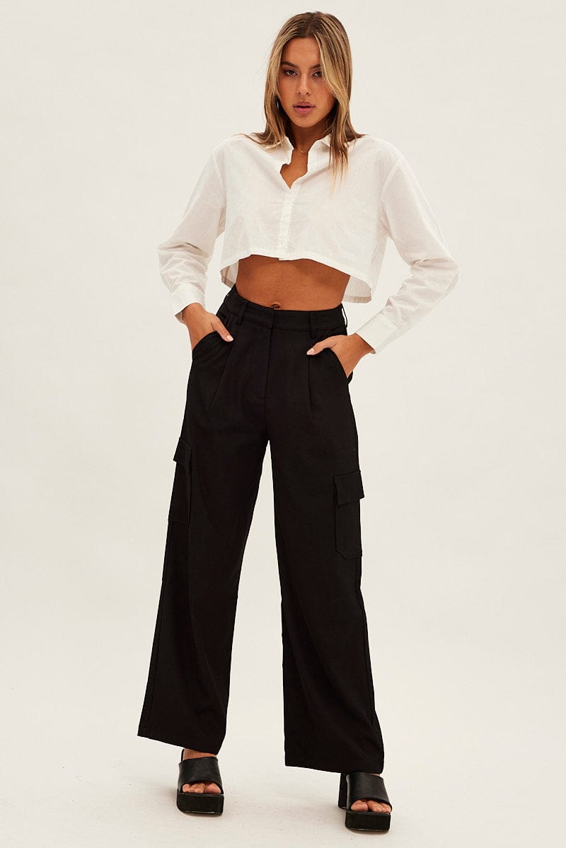 Black Wide Leg Pants High Rise Cargo Tailored for Ally Fashion