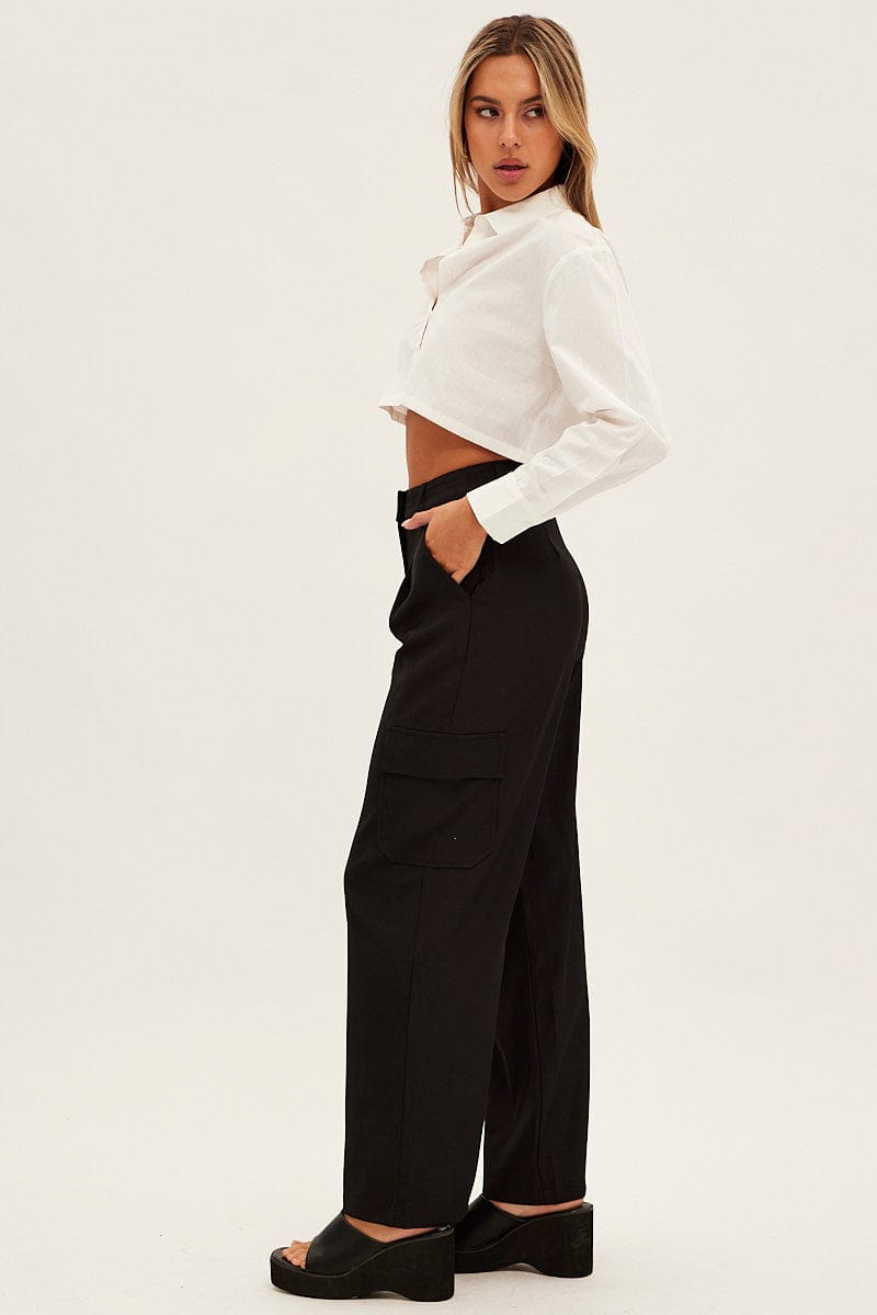 Black Wide Leg Pants High Rise Cargo Tailored for Ally Fashion
