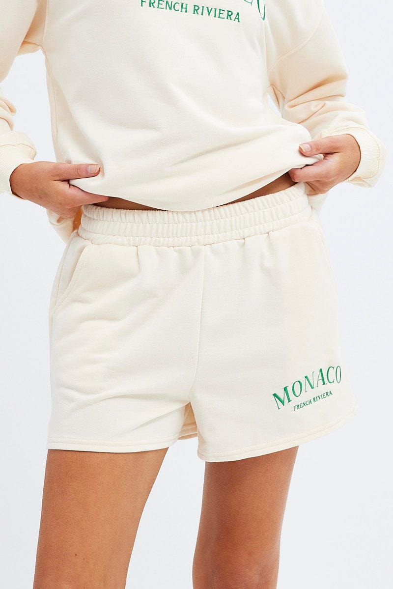 Cream Track Short Monaco Embroidery for Ally Fashion