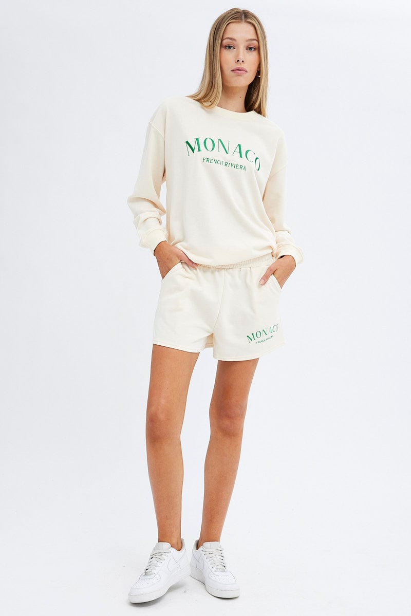 Cream Track Short Monaco Embroidery for Ally Fashion