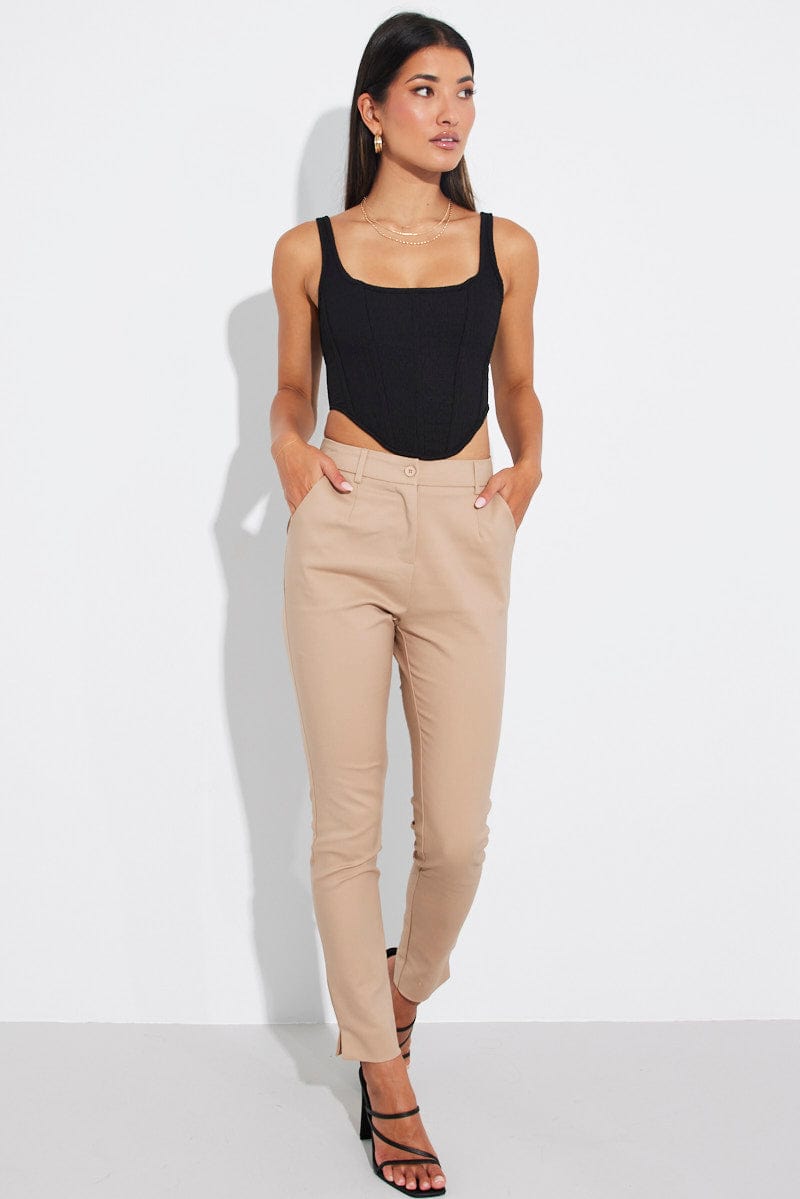 Brown Slim Pants Mid Rise Workwear for Ally Fashion