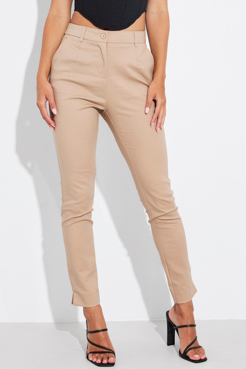 Brown Slim Pants Mid Rise Workwear for Ally Fashion