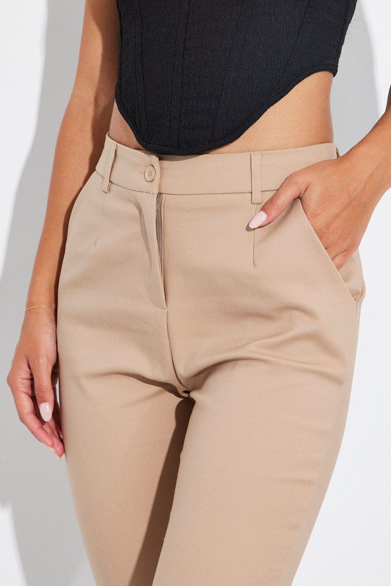 Brown Slim Pants Mid Rise Workwear for Ally Fashion