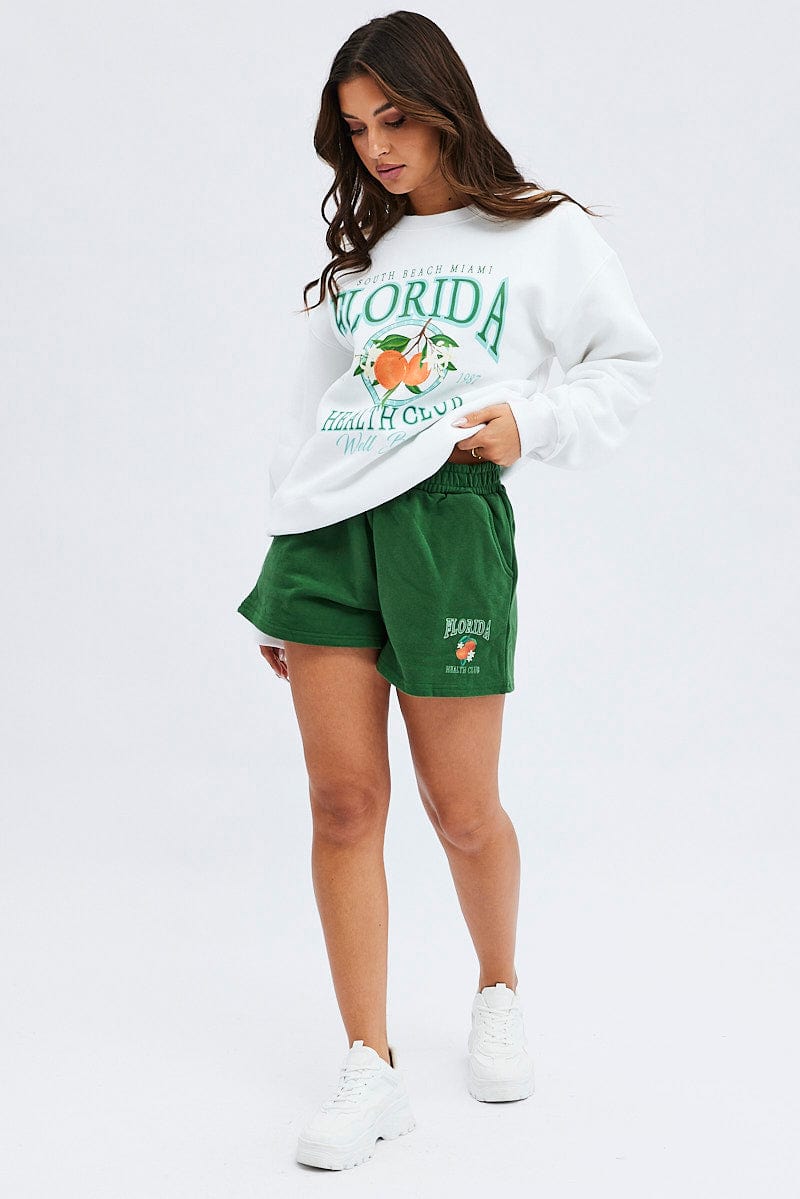 Green Track Short Graphic Florida Lounge Sweat Shorts for Ally Fashion