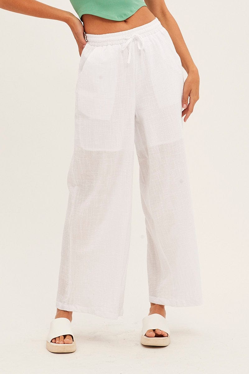 White Wide Leg Pants High Rise Cotton | Ally Fashion