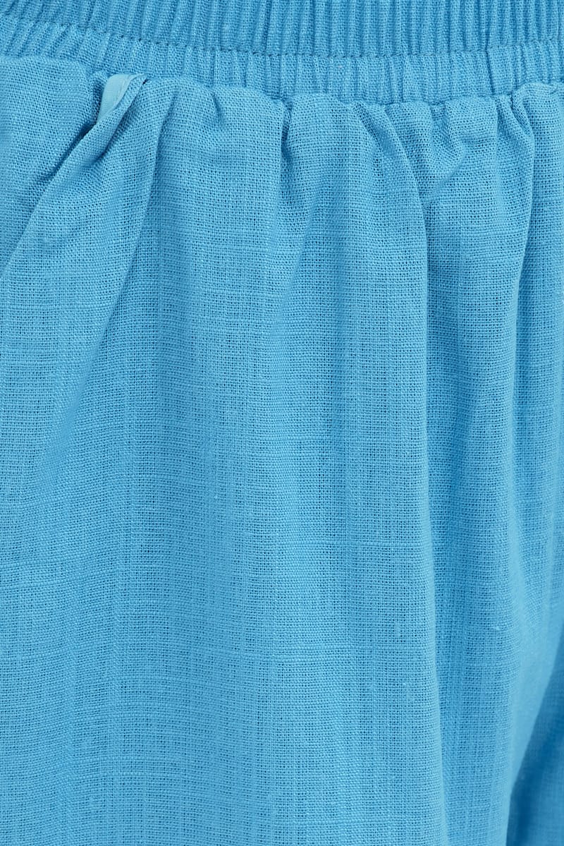 Blue Mini Shorts High Rise Linen Blend | Ally Fashion
