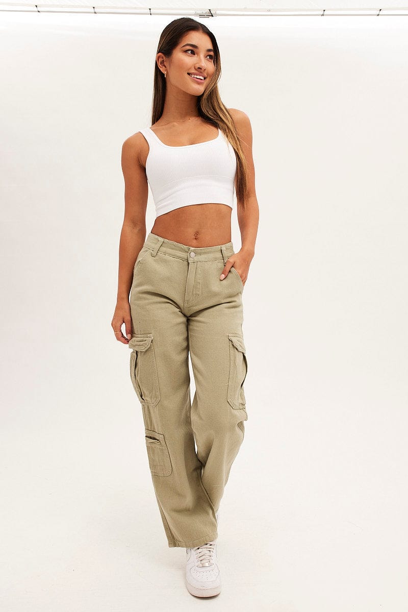 Beige Cargo Parachute Low Rise Pants for Ally Fashion