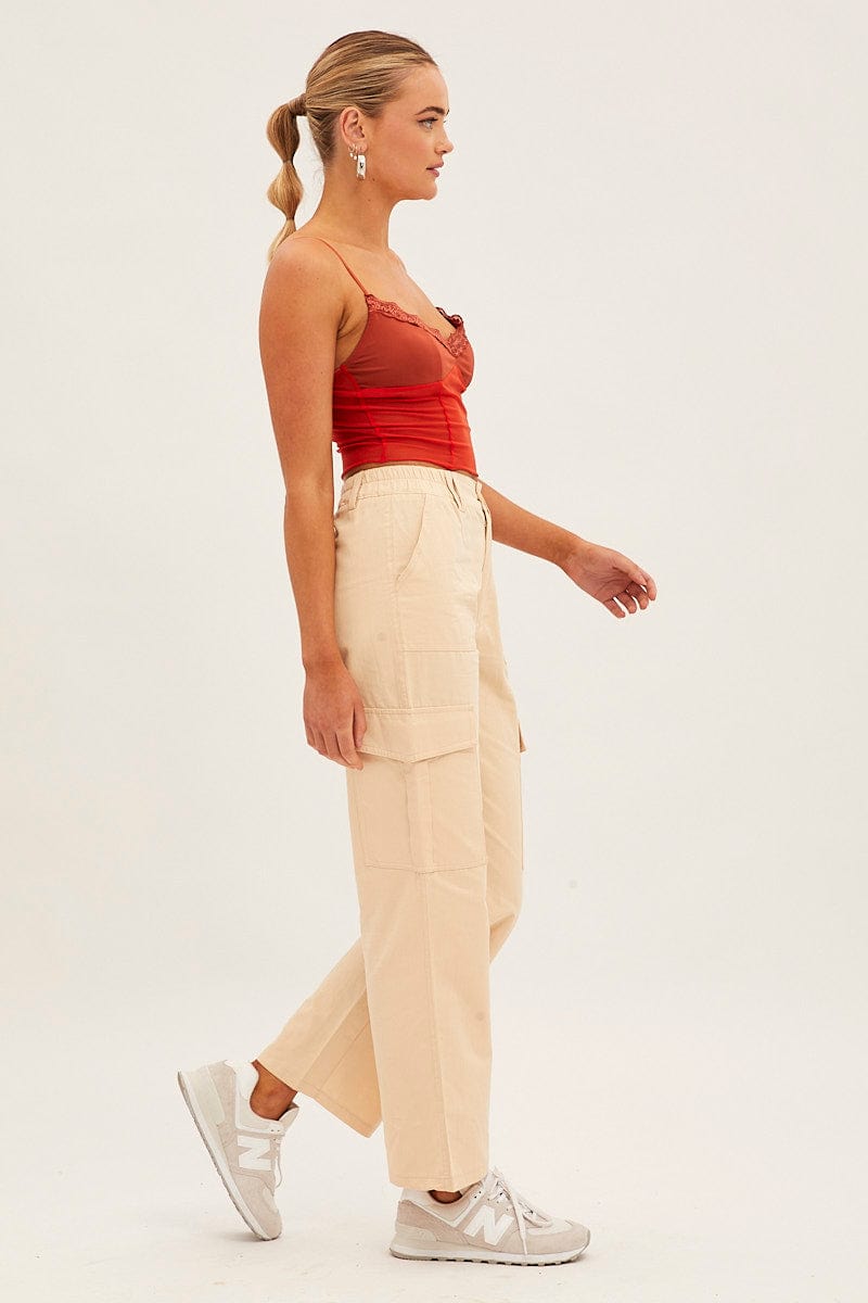 Beige High Rise Wide Leg Cargo Pants for Ally Fashion