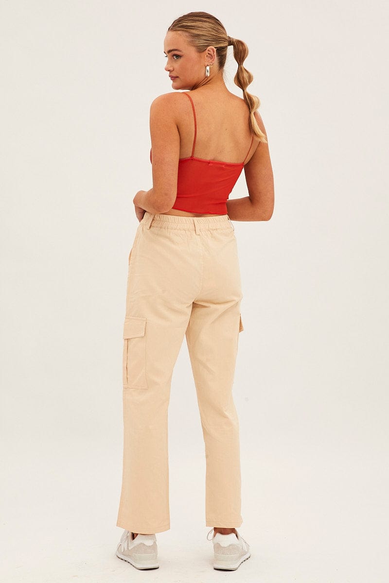 Beige High Rise Wide Leg Cargo Pants for Ally Fashion