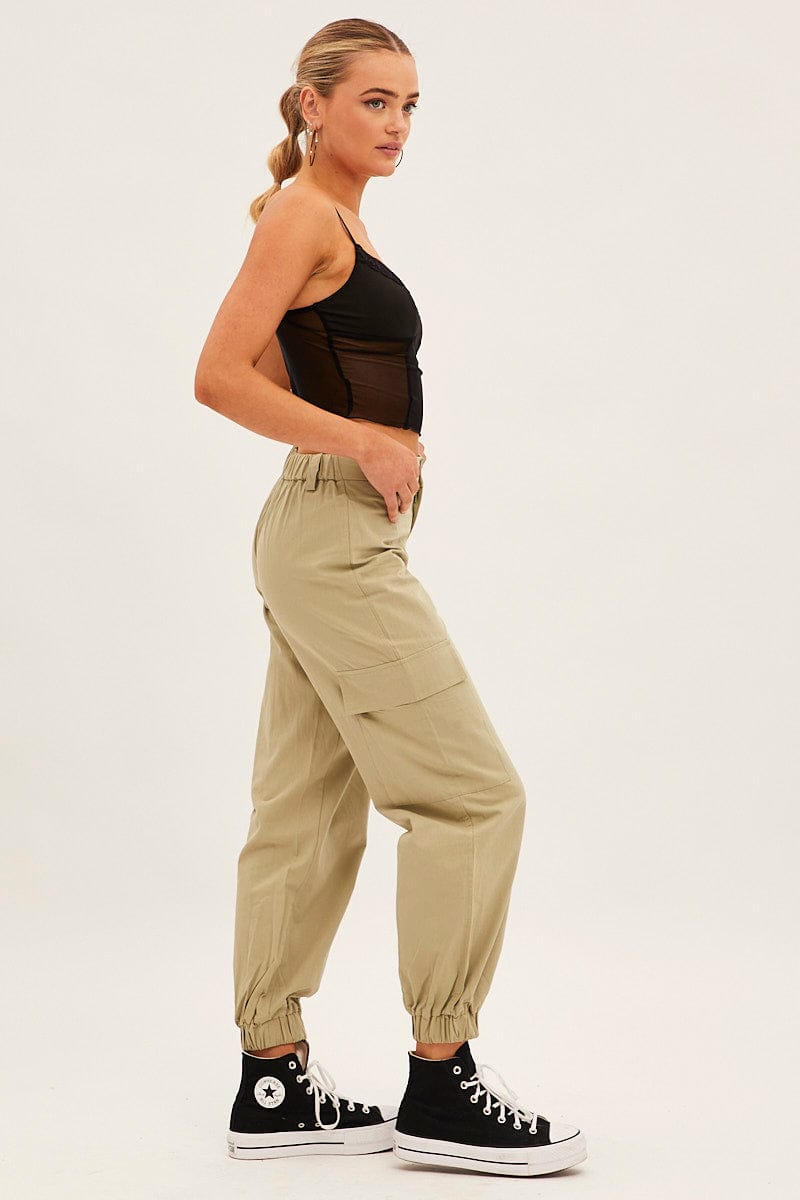 Green High Rise Wide Leg Cargo Pants for Ally Fashion