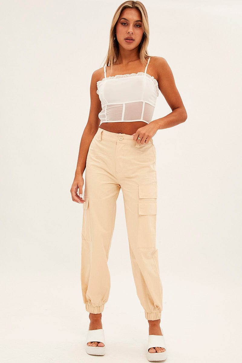 Beige High Rise Wide Leg Cargo Pants for Ally Fashion