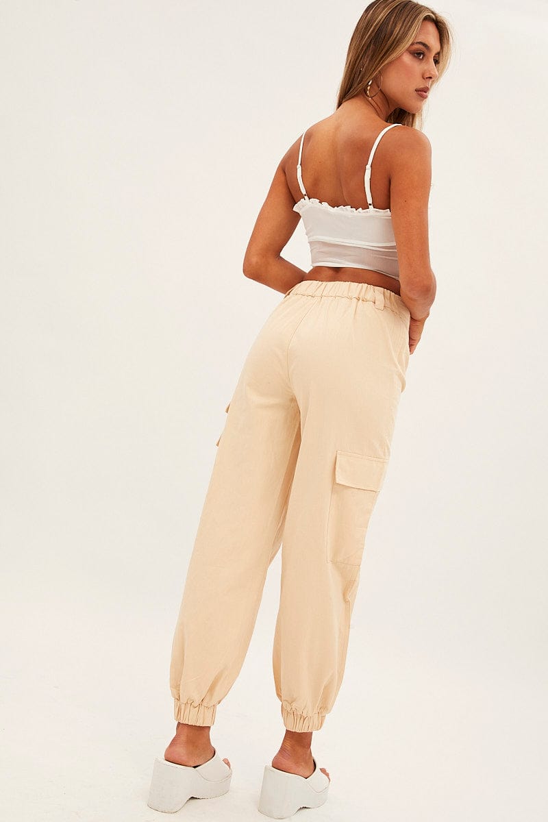 Beige High Rise Wide Leg Cargo Pants for Ally Fashion