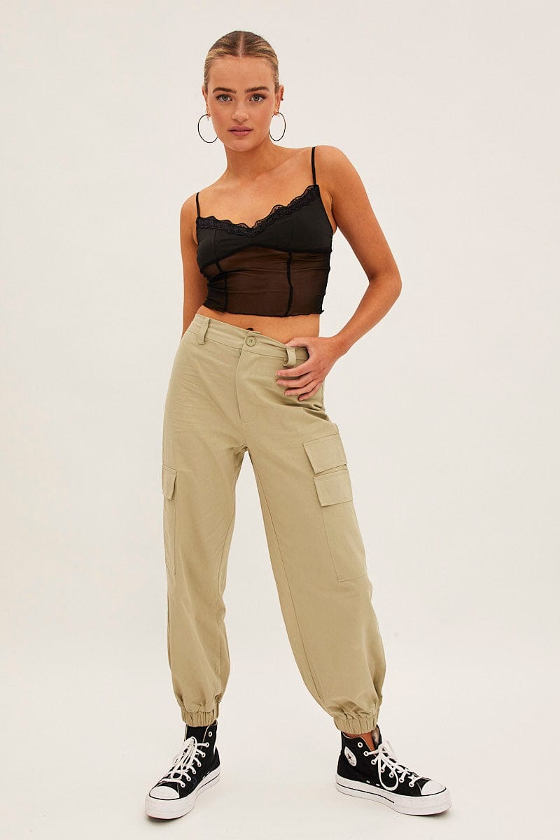 Green High Rise Wide Leg Cargo Pants for Ally Fashion