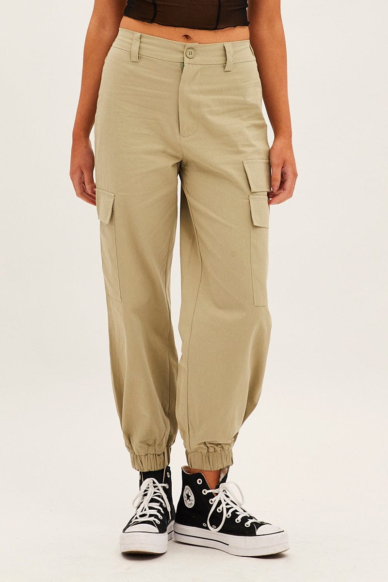 Green High Rise Wide Leg Cargo Pants for Ally Fashion