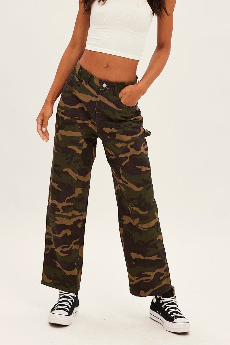 Green Camoflage Cargo Pants Relaxed for Ally Fashion
