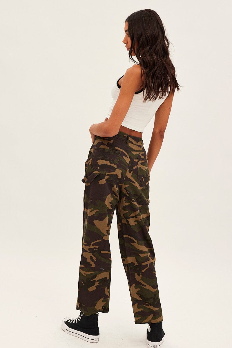 Green Camoflage Cargo Pants Relaxed for Ally Fashion
