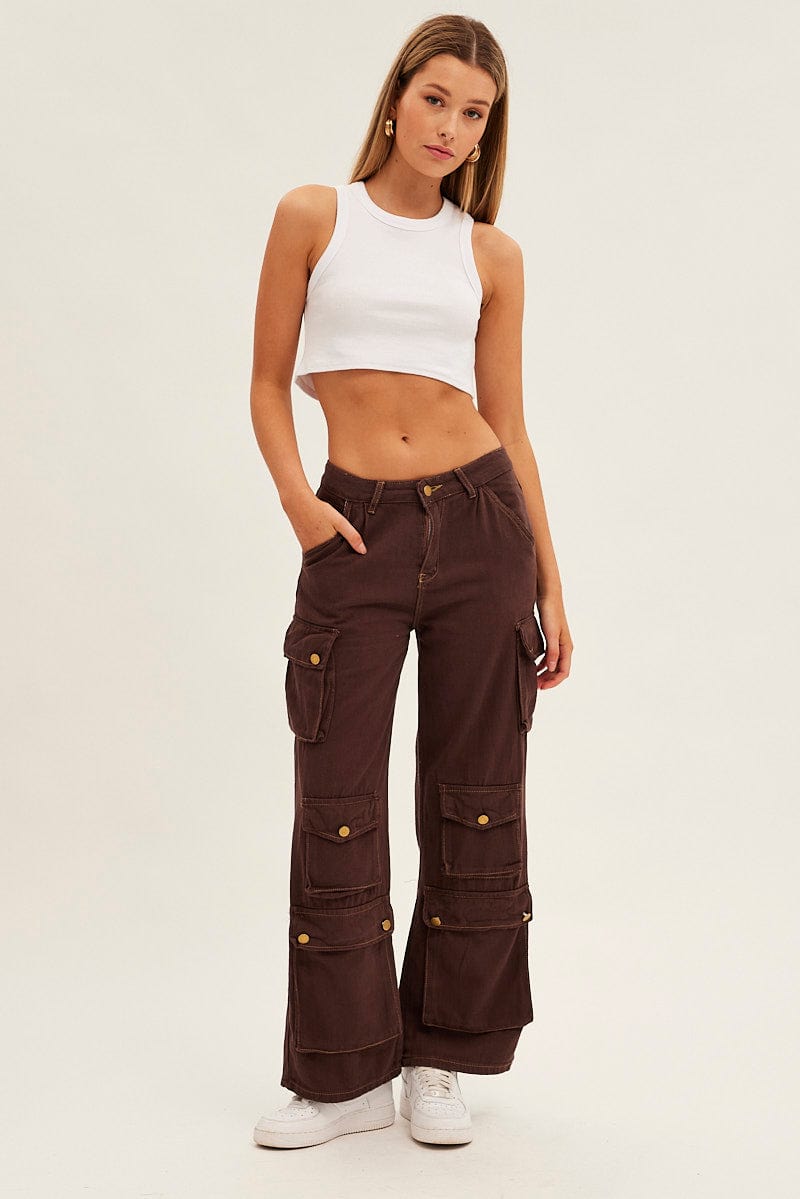 Brown Denim Cargo Jeans for Ally Fashion