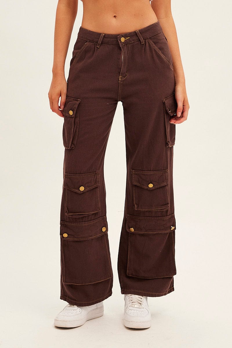 Brown Denim Cargo Jeans for Ally Fashion