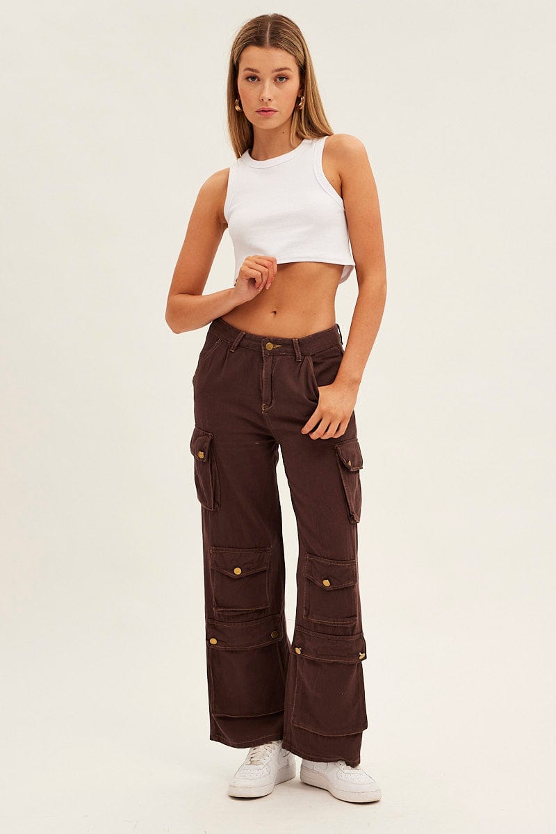 Brown Denim Cargo Jeans for Ally Fashion