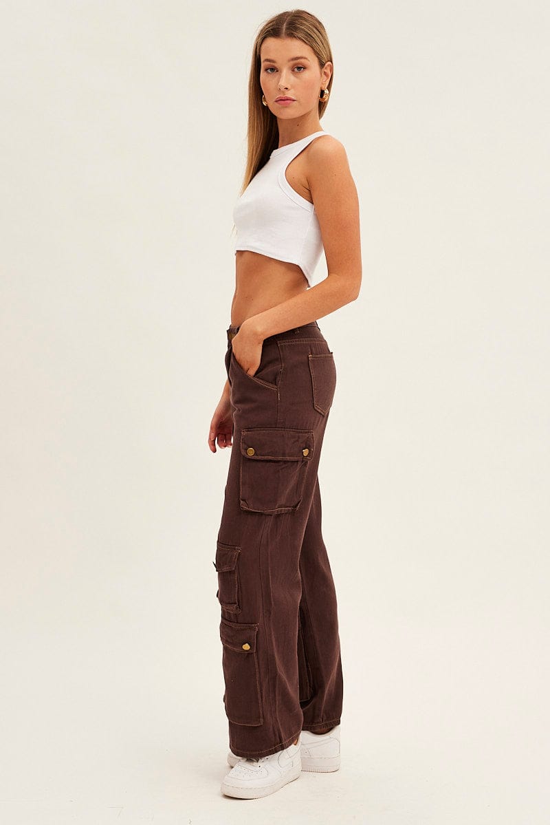 Brown Denim Cargo Jeans for Ally Fashion