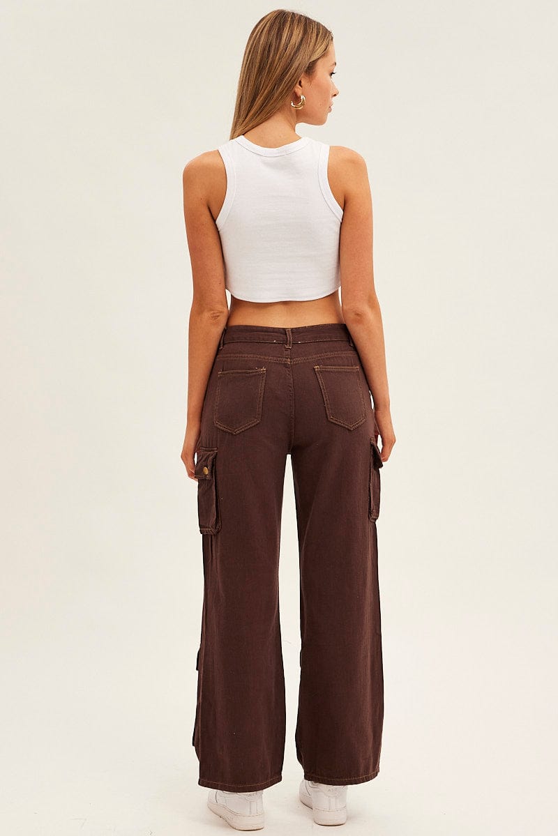 Brown Denim Cargo Jeans for Ally Fashion