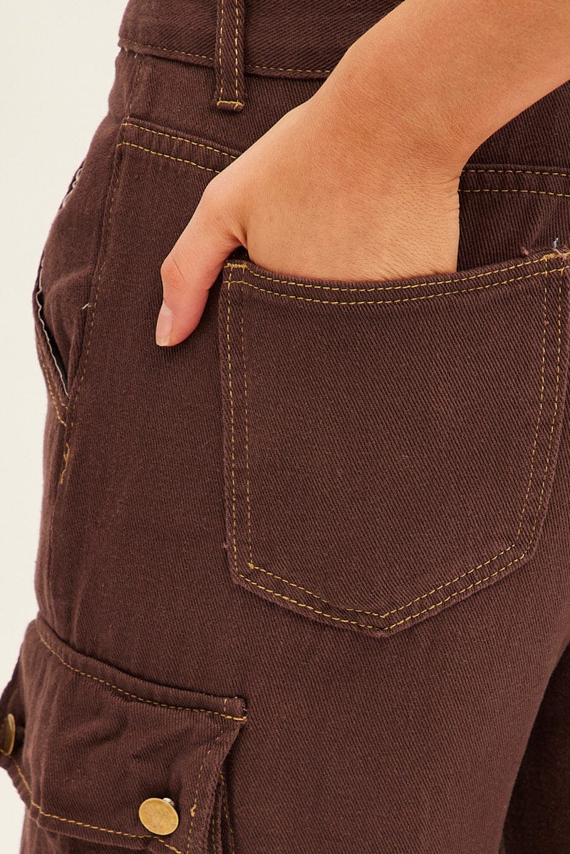 Brown Denim Cargo Jeans for Ally Fashion