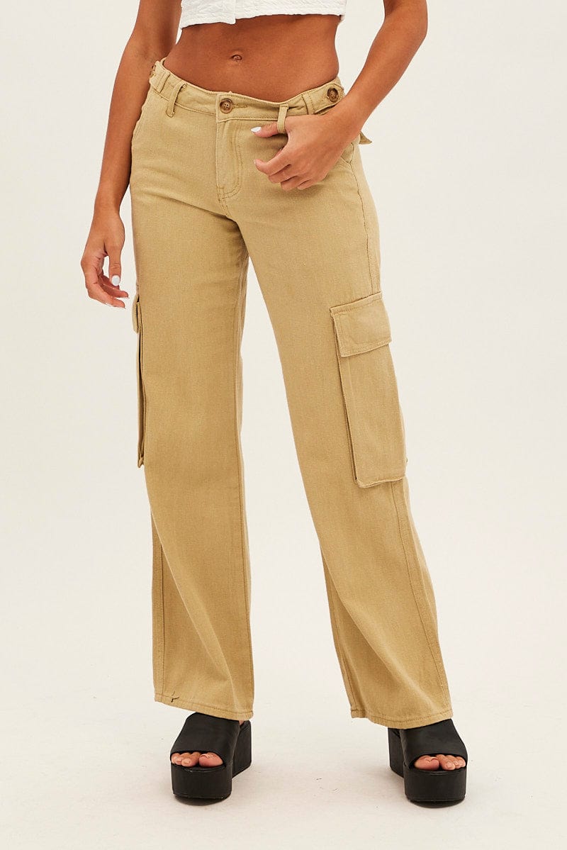 Green Wide Leg Denim Cargo Pants for Ally Fashion