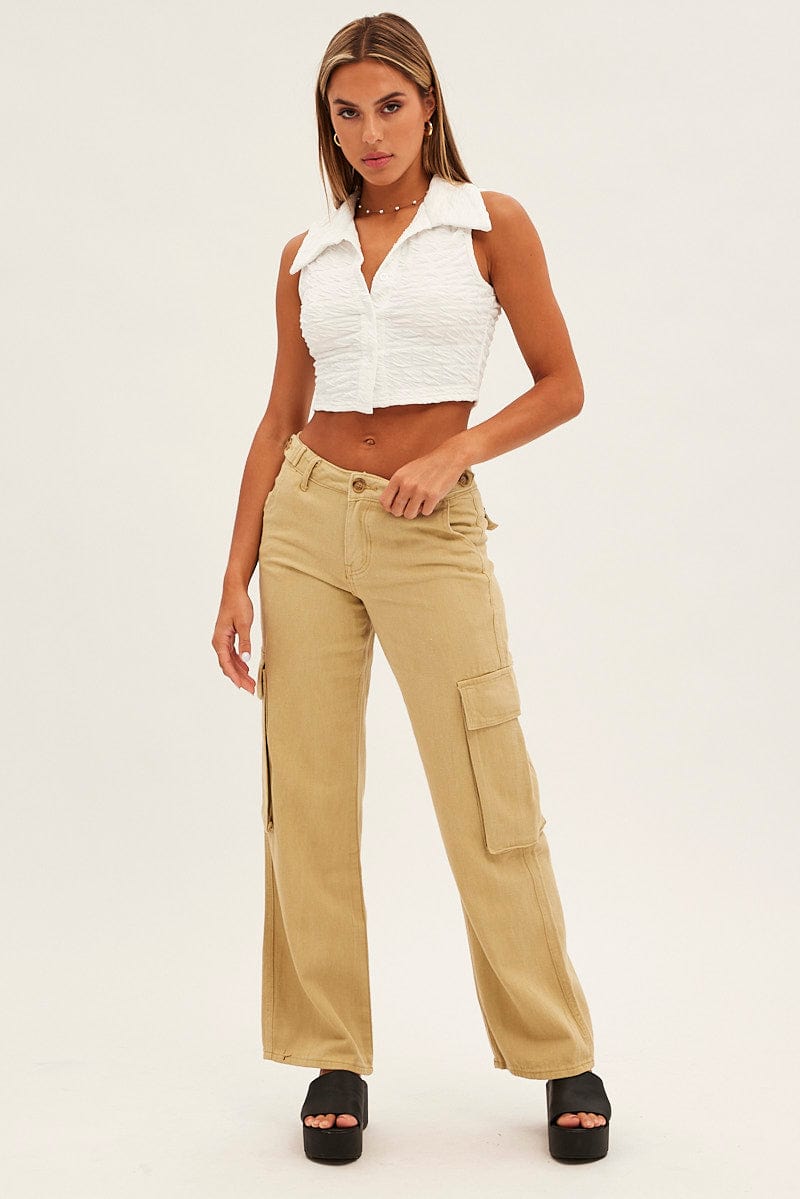 Green Wide Leg Denim Cargo Pants for Ally Fashion